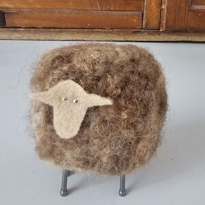 Handmade Shetland Felted Wool Sheep Figurine In Brown And Cream